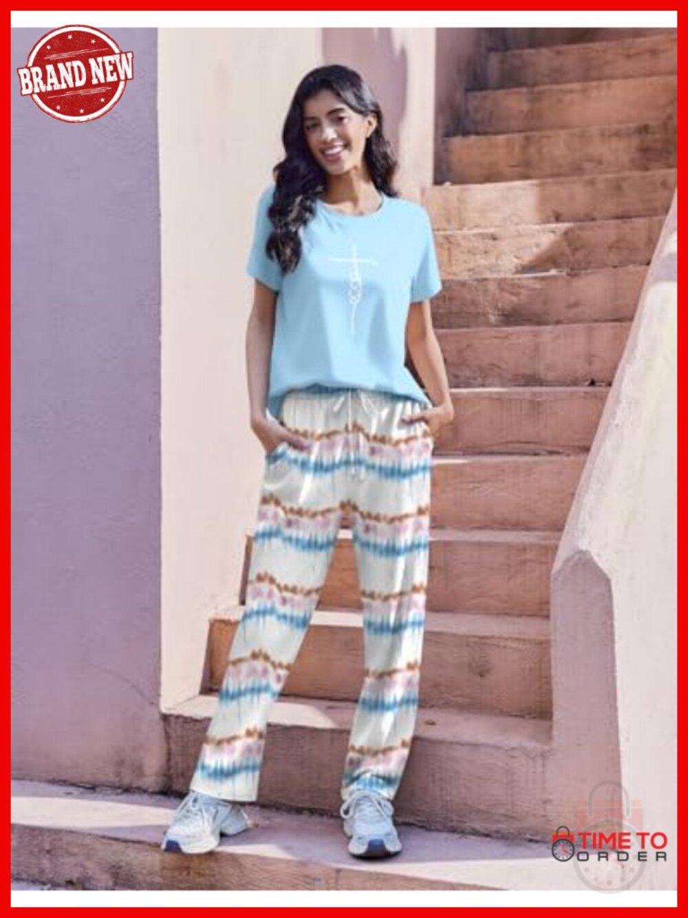 2 Pack Pajamas Set Short Sleeve Sleepwear Top and Pants Soft Lounge Sets with - Picture 4 of 6